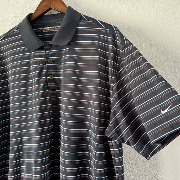 Nike Golf Fit Dry Striped Polo XXL Men's Black Shirt Breathable Mesh Button Neck - Picture 2 of 9
